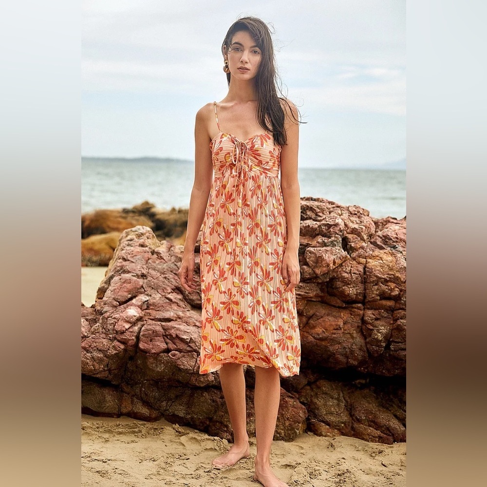 J.ING Orange Floral Print Midi Dress